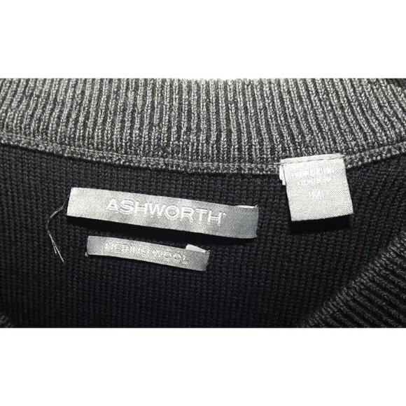 Ashworth M Merino Wool Gray Long Sleeve V-Neck Golf Sweater Pullover - Picture 2 of 4